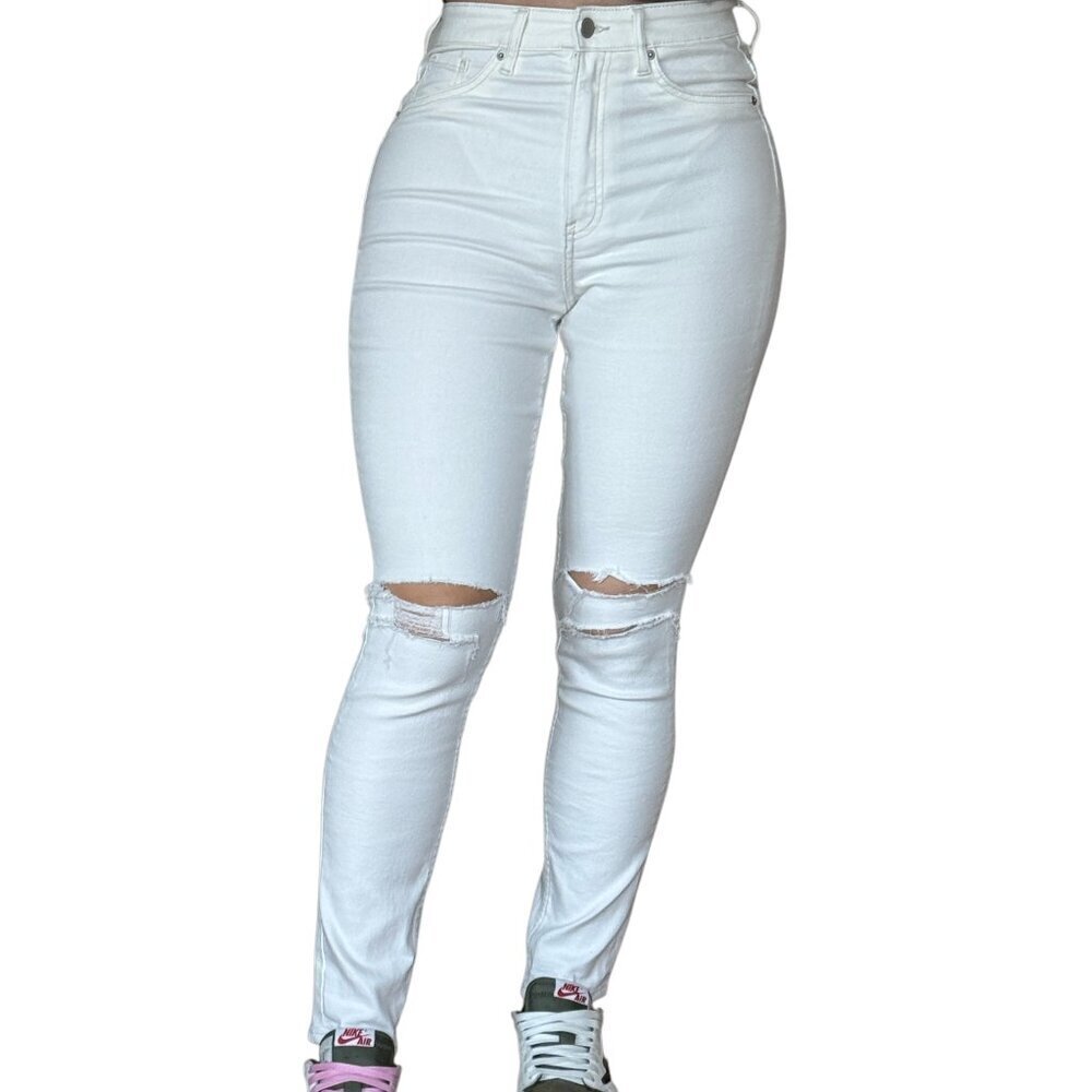 H&M SKINNY RIPPED WHITE JEANS
